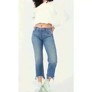 NWT 78$ Free People Maggie Mid Rise Straight Jeans Blue Sequoia‎ Size 26 Raw Hem